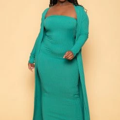 Gibiu Plus Size Lizah Tube Dress And Cardigan Set - Green New Arrivals
