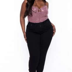 Haute Monde Back In Stock Plus Size Tatiana Sequin Bodysuit - Mauve