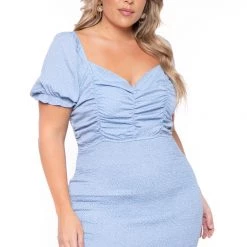 Haute Monde Plus Size Kara Ruched Bodycon Dress- Blue