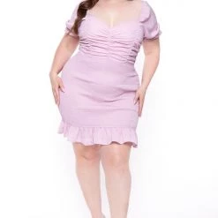 Haute Monde Plus Size Kara Ruched Bodycon Dress- Pink Dresses