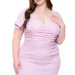 Haute Monde Plus Size Kara Ruched Bodycon Dress- Pink Dresses