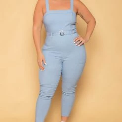 Haute Monde Plus Size Gwen Square Neck Jumpsuit - Blue
