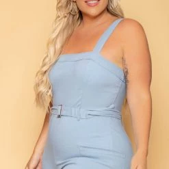 Haute Monde Plus Size Gwen Square Neck Jumpsuit - Blue