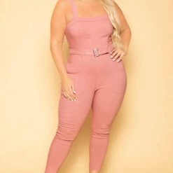 Haute Monde New Arrivals Plus Size Gwen Square Neck Jumpsuit - Mauve