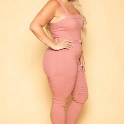 Haute Monde New Arrivals Plus Size Gwen Square Neck Jumpsuit - Mauve