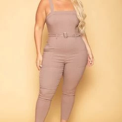 Haute Monde Plus Size Gwen Square Neck Jumpsuit - Mocha