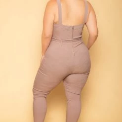 Haute Monde Plus Size Gwen Square Neck Jumpsuit - Mocha