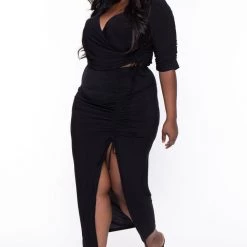 Haute Monde Sets Plus Size Naila Matching Skirt Set- Black