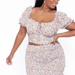 Haute Monde Plus Size Primrose Matching Skirt Set - Blue