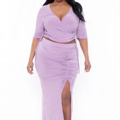 Haute Monde Sets Plus Size Naila Matching Skirt Set- Lavender