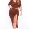 Haute Monde Plus Size Naila Matching Skirt Set- Brown