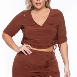 Haute Monde Plus Size Naila Matching Skirt Set- Brown