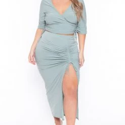 Haute Monde Sets Plus Size Naila Matching Skirt Set- Sage