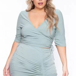 Haute Monde Sets Plus Size Naila Matching Skirt Set- Sage