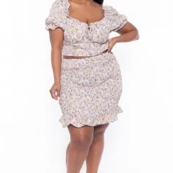 Haute Monde Plus Size Primrose Matching Skirt Set - Blue