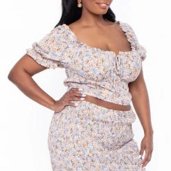Haute Monde Plus Size Primrose Matching Skirt Set - Blue