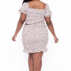 Haute Monde Plus Size Primrose Matching Skirt Set - Blue