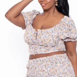 Haute Monde Plus Size Primrose Matching Skirt Set - Blue