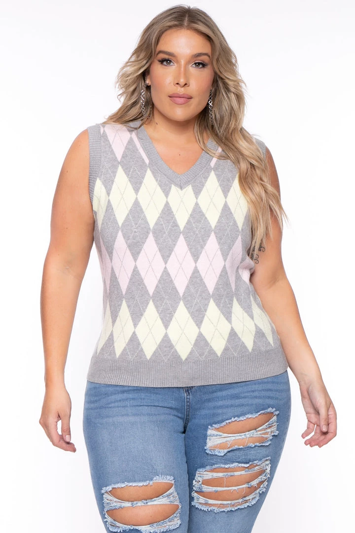 Haute Monde Plus Size Camille Sweater Vest- Gray 3 Haute Monde Plus Size Camille Sweater Vest- Gray