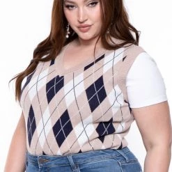 Haute Monde Plus Size Camille Sweater Vest- Taupe Tops