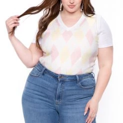 Haute Monde Plus Size Camille Sweater Vest- Cream Tops