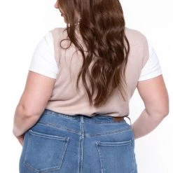 Haute Monde Plus Size Camille Sweater Vest- Taupe Tops