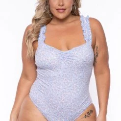 Haute Monde New Arrivals Plus Size Ana Floral Bodysuit - Blue