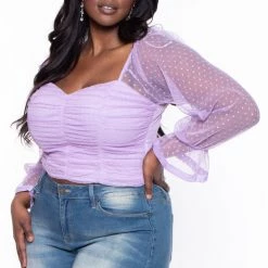 Haute Monde Plus Size Dahlia Ruched Top- Lavender Tops
