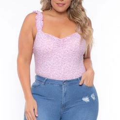 Haute Monde Plus Size Ana Floral Bodysuit - Lavender New Arrivals