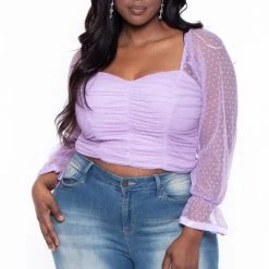 Haute Monde Plus Size Dahlia Ruched Top- Lavender Tops
