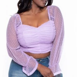 Haute Monde Plus Size Dahlia Ruched Top- Lavender Tops