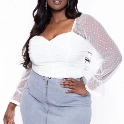 Haute Monde Plus Size Dahlia Ruched Top- White