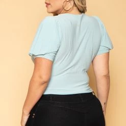 Haute Monde Plus Size Margot Wrap Top- Seafoam New Arrivals