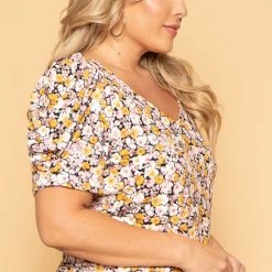 Haute Monde New Arrivals Plus Size Raisa Floral Top - Black