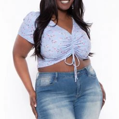 Haute Monde Plus Size Thalia Floral Top - Blue New Arrivals