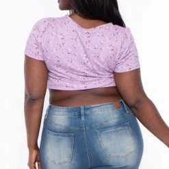 Haute Monde New Arrivals Plus Size Thalia Floral Top - Lavender