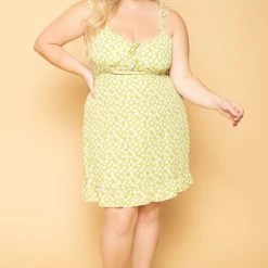 Hesperus Plus Size Daisy Floral Dress - Light Green New Arrivals