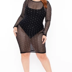 Highlight Plus Size Izzie Mesh Rhinestone Dress - Black