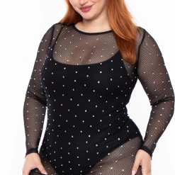 Highlight Plus Size Izzie Mesh Rhinestone Dress - Black