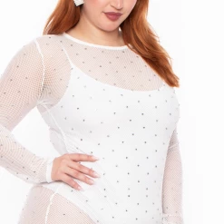 Highlight Plus Size Izzie Mesh Rhinestone Dress - White 9 Highlight Plus Size Izzie Mesh Rhinestone Dress - White