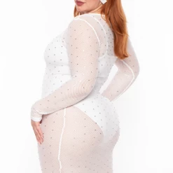 Highlight Plus Size Izzie Mesh Rhinestone Dress - White 11 Highlight Plus Size Izzie Mesh Rhinestone Dress - White
