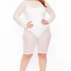 Highlight Plus Size Izzie Mesh Rhinestone Dress - White