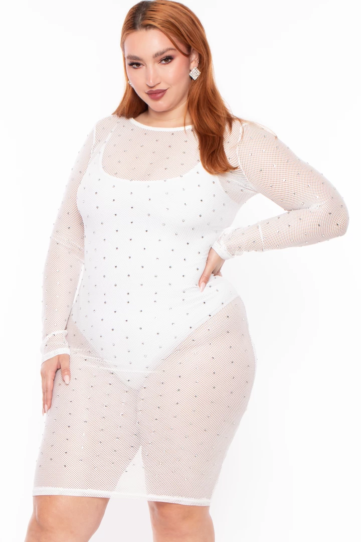 Highlight Plus Size Izzie Mesh Rhinestone Dress - White 4 Highlight Plus Size Izzie Mesh Rhinestone Dress - White