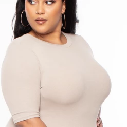 Highlight Plus Size Martha Rib Midi Dress - Beige Dresses