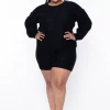 Highlight Plus Size Knit Sweater And Shorts Set - Black Matching Sets