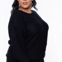 Highlight Plus Size Knit Sweater And Shorts Set - Black Matching Sets