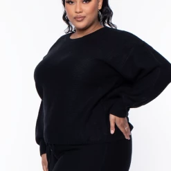 Highlight Plus Size Knit Sweater And Shorts Set - Black Matching Sets
