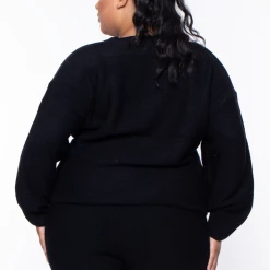 Highlight Plus Size Knit Sweater And Shorts Set - Black Matching Sets