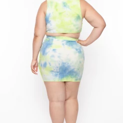Highlight Matching Sets Plus Size Tie Dye Exposed Seam Lace Up Crop Top & Skirt Set - Green 13 Highlight Matching Sets Plus Size Tie Dye Exposed Seam Lace Up Crop Top & Skirt Set - Green