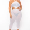 Highlight Plus Size Halter Mesh Cover-Up Dress - White Swimwear